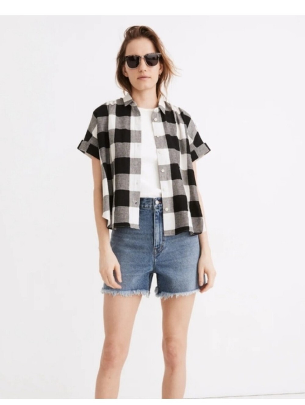 Madewell Hilltop Buffalo Check Short Sleeve Button Up Top XS